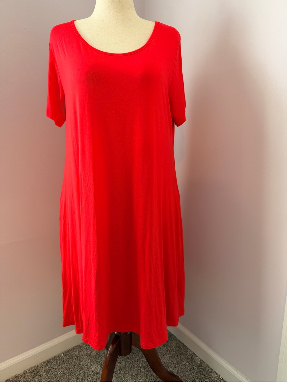 JolieLovin 2X Bright Red Swing Dress Soft Stretch Midi Plus Size